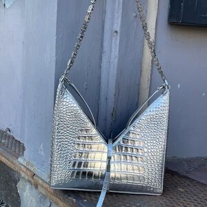 Givenchy Small Cut Out Handbag —Silver Croc embossed